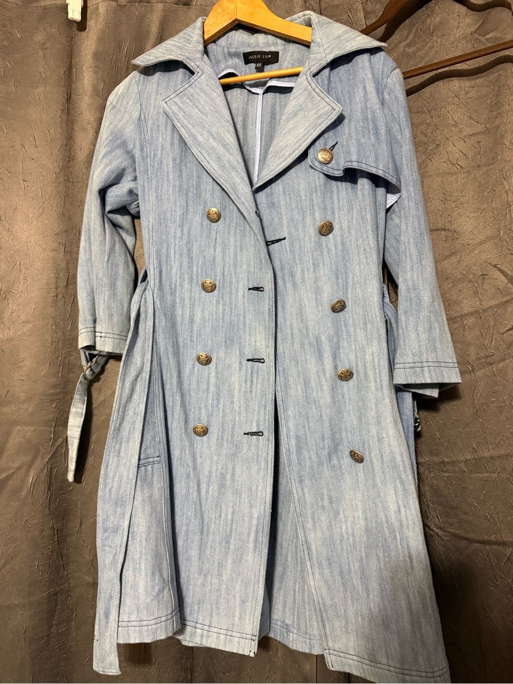 Jessie Liu Light Blue Denim Trench Coat